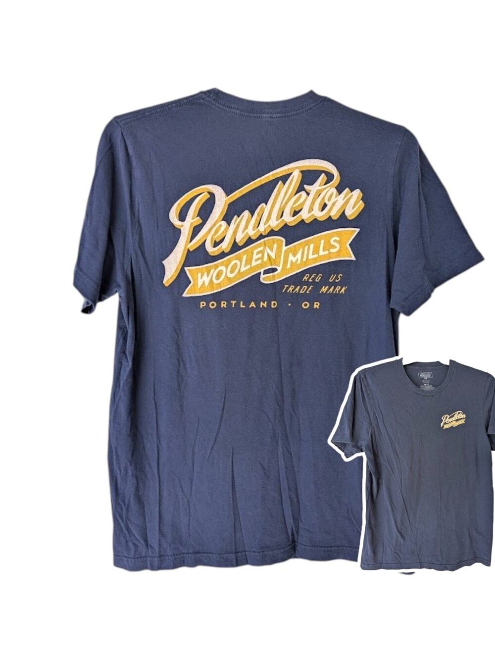 Pendleton T-Shirt Mens Large Navy Blue Woolen Mills Retro Graphic Tee 21x28.5